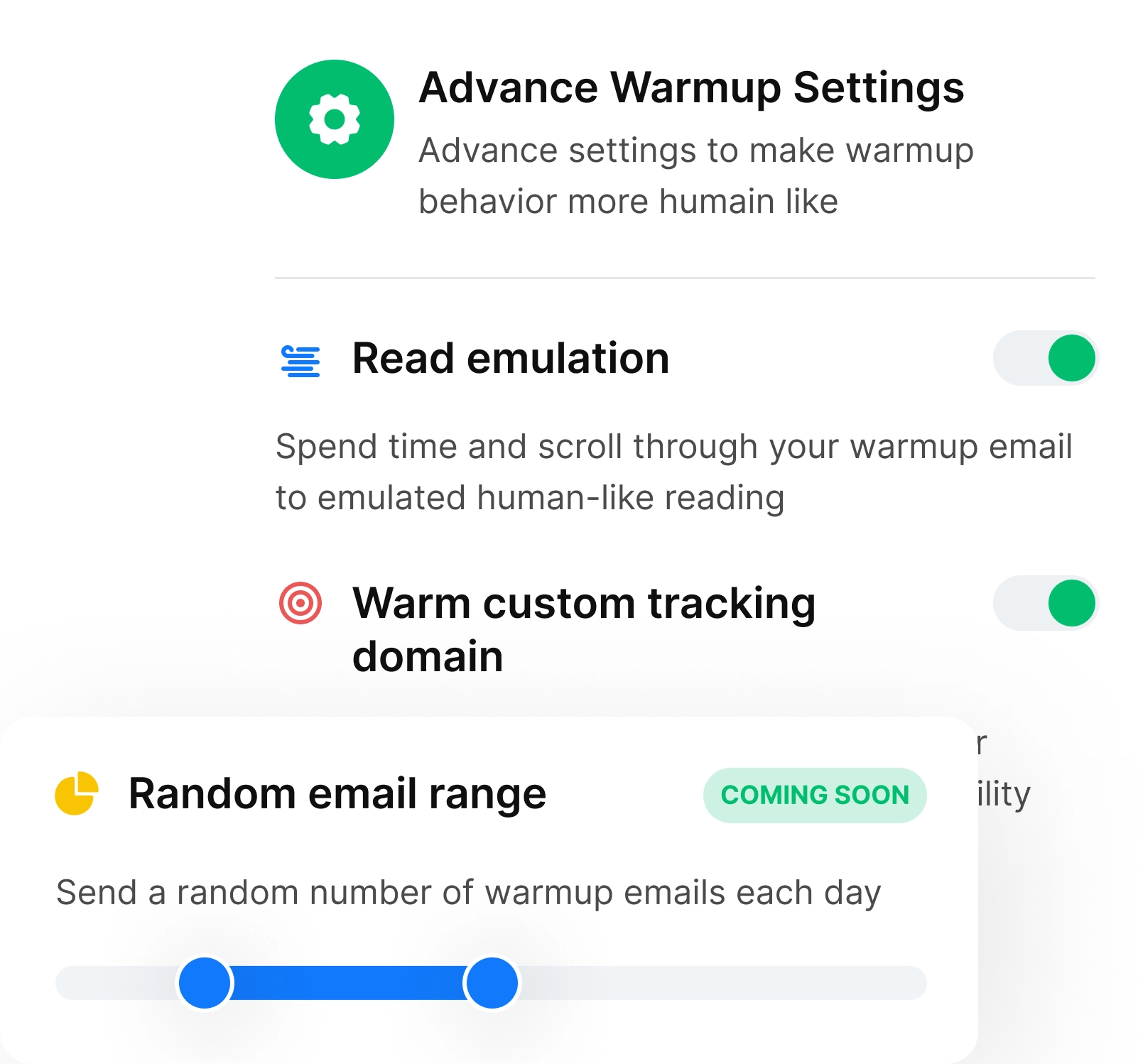 Official Instantly visual showing advanced warmup settings