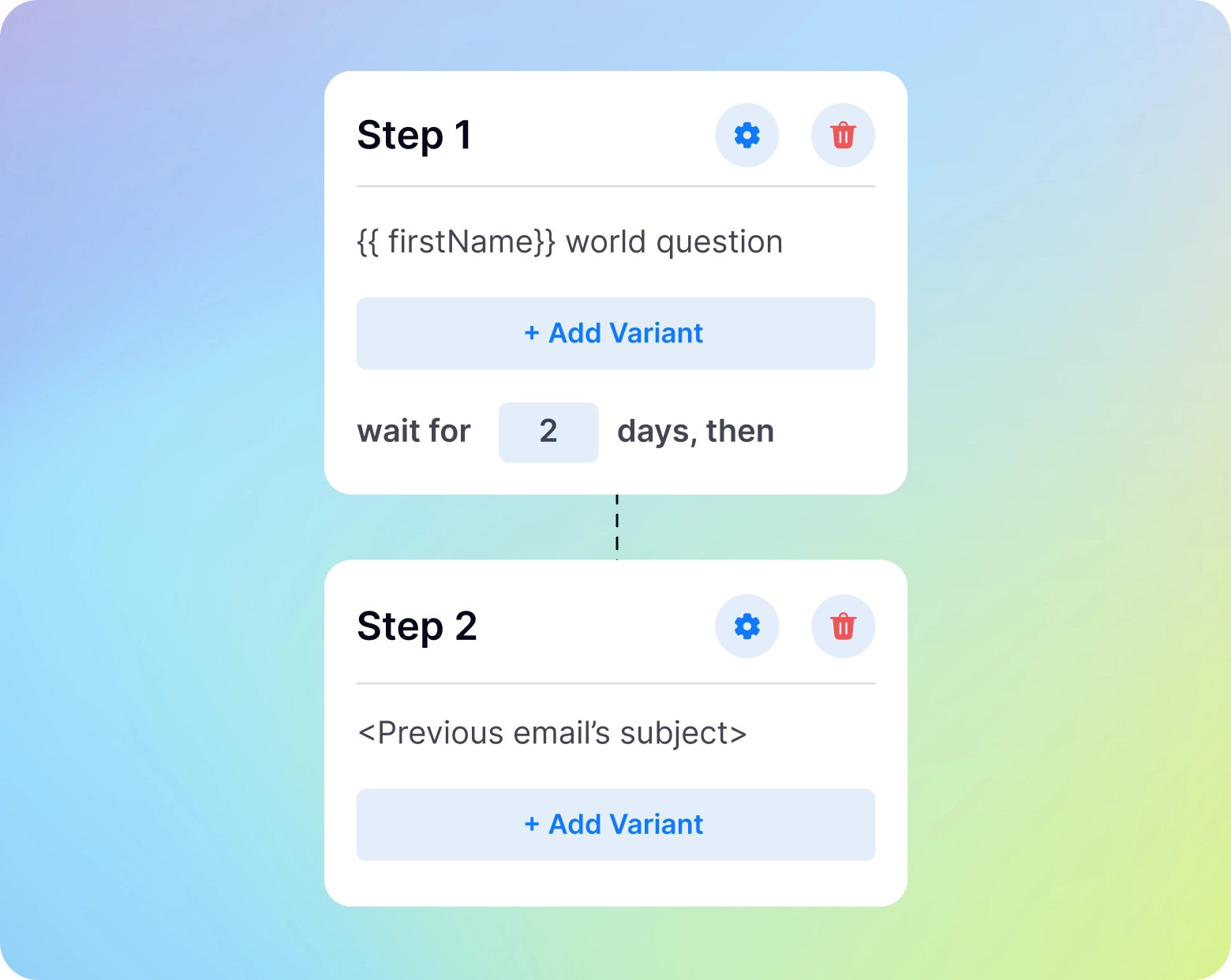 Official Instantly sequence editor visual showing timed follow-up steps and variants