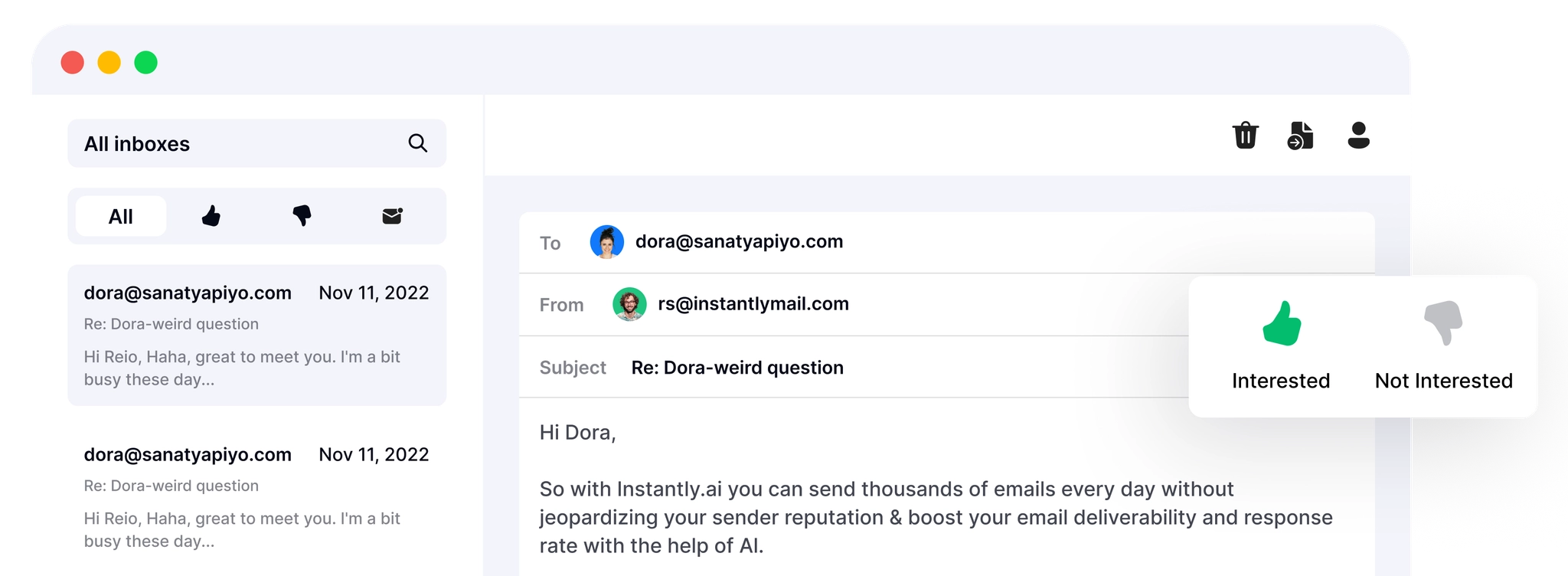 Official Instantly product visual showing centralized reply and inbox workflow